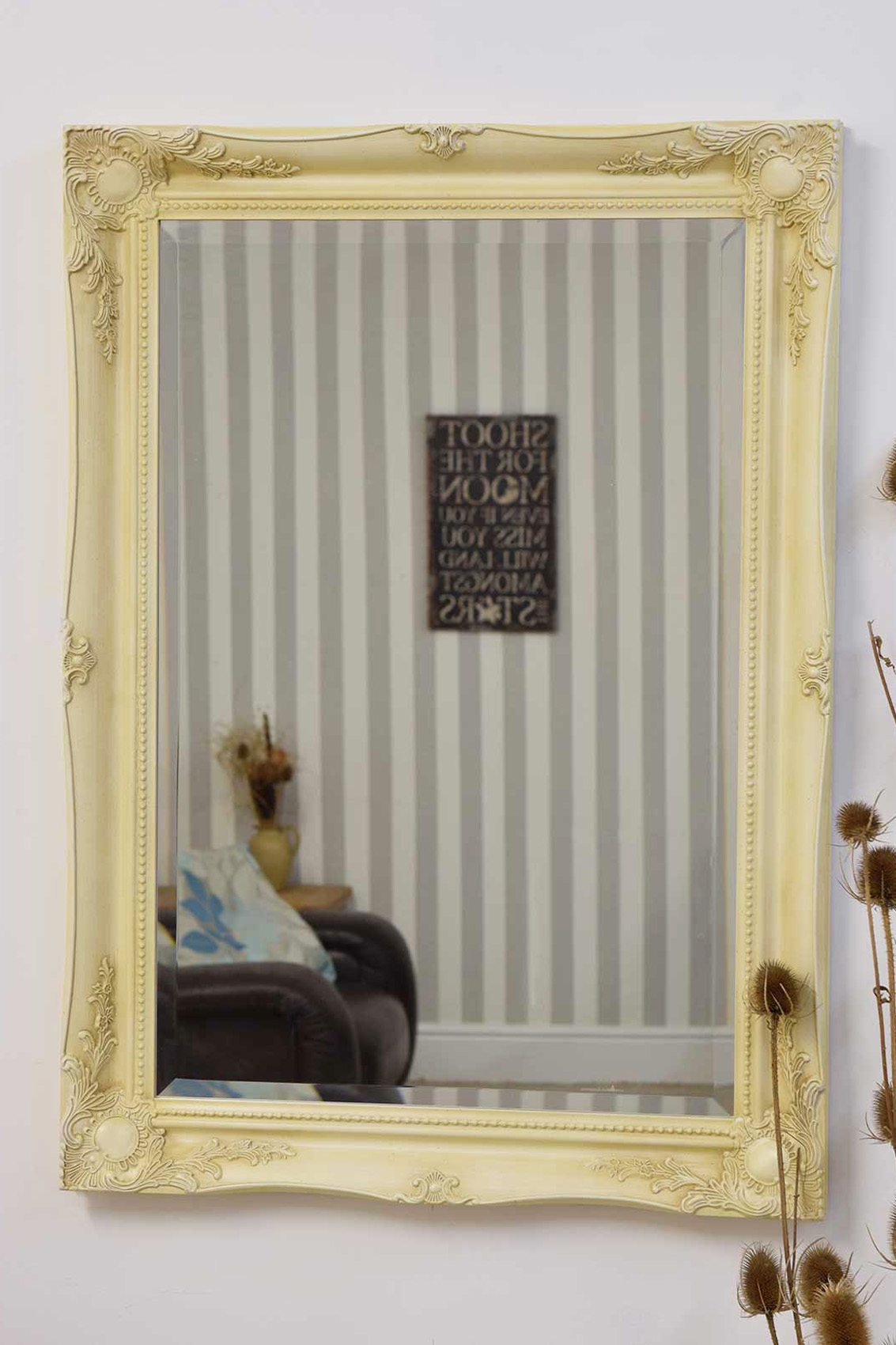 3Ft X 2Ft2 91cm X 66cm Large Cream French Antique Style Ornate Ivory Wall Mirror eBay