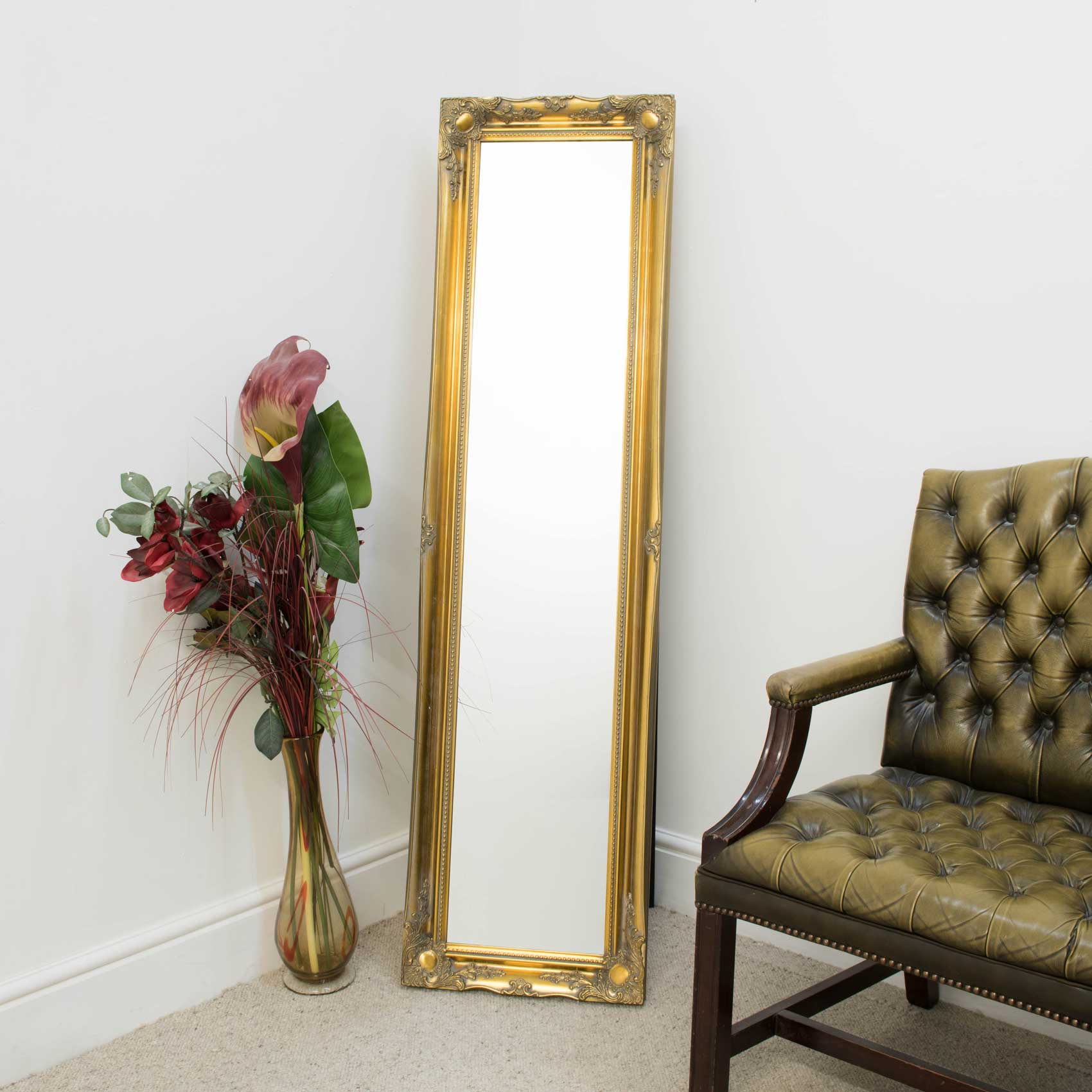 Large Gold Free Standing Antique Design Dress Cheval Mirror 5Ft6 X 1Ft6
