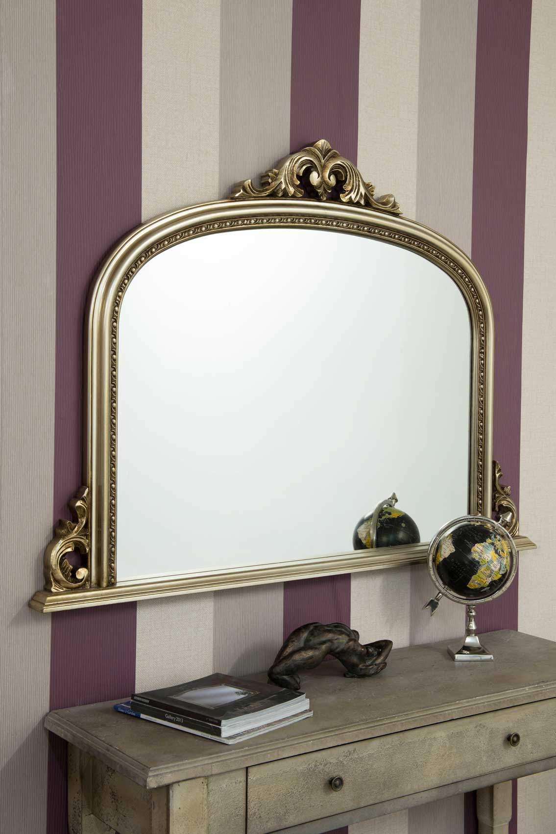 Large Silver Antique Design Over Mantle Big Wall Mirror ...