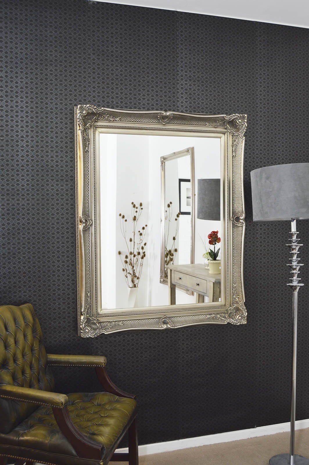 Extra Large Silver Antique Shabby Chic Wall Mirror 4Ft3 X 3Ft5, 130 X