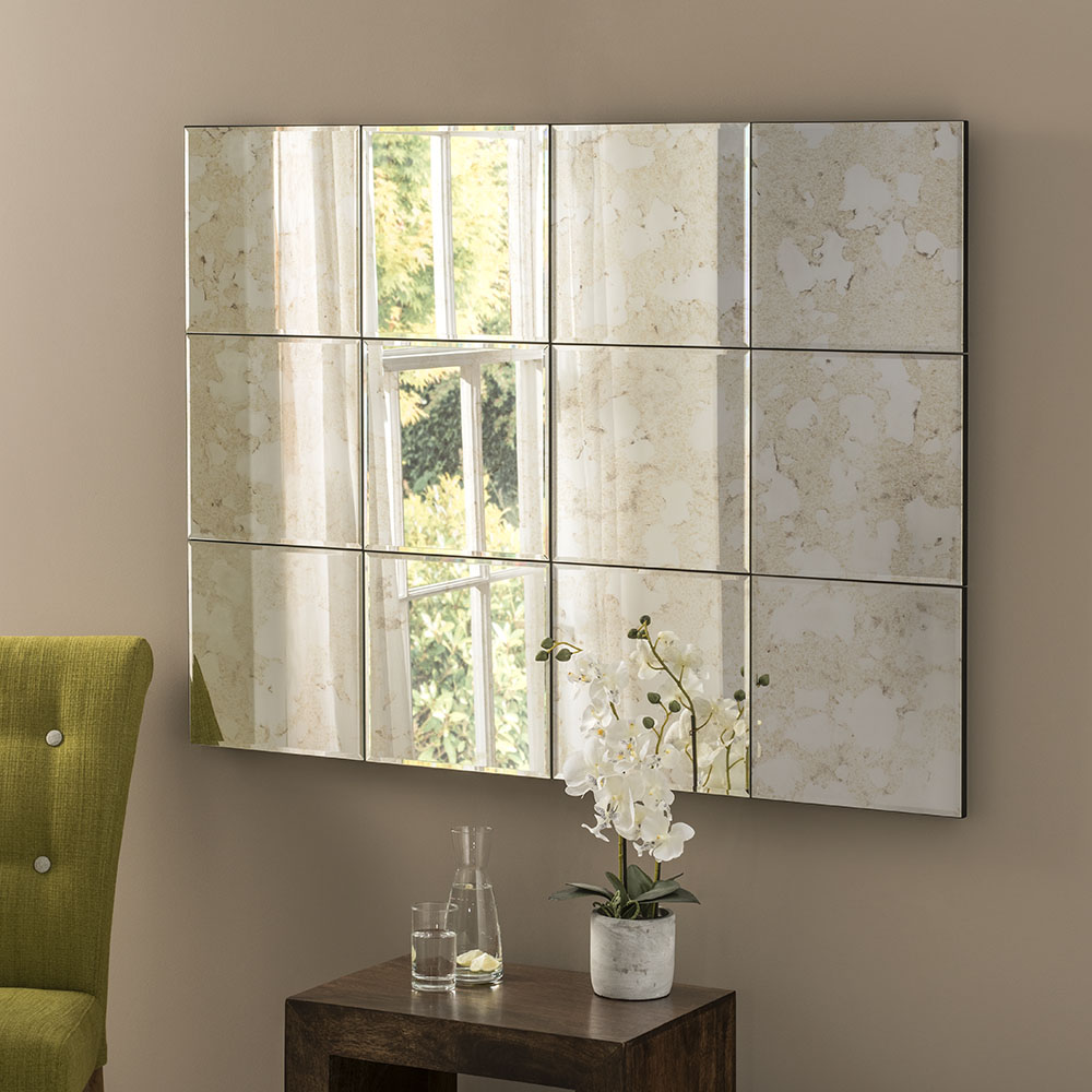 Details About Uk Made Multi Panel Antique Glass Statement Mirror 48 X 36 Inches