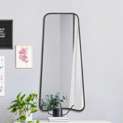 The Coartans - New Black Metal Isoscelles Trapezoid Shape Framed Wall Mirror with arched bottom. 48" X 23" (122CM X 58CM).