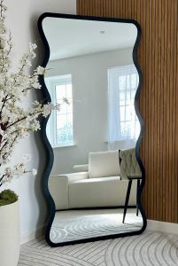 The Fluctus - New Black Metal Rectangular  Wavy Framed Wall Mirror. Landscape or Portrait 67" X 31" (170CM X 80CM).