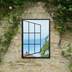 The Aperta - Black Metal Open Window Modern Garden Wall Mirror 31" X 23" (80CM X 58CM)