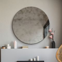 The Vetus - Round Circular Antiqued Mirror with Polished Edge on Black Backing 31" X 31" (80x80CM). Premium Distressed Mirror Glass Ready to Wall Hang