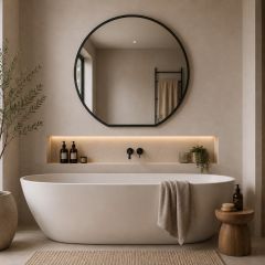 The Circulus - Bathroom & Ensuite Black Framed Flat Bottom Circular Wall Mirror - Perfect for the Mantle! 50" X 47" (126CM X 120CM)