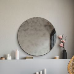 The Vetus - Round Circular Antiqued Mirror with Polished Edge on Black Backing 24" X 24" (60x60CM). Premium Distressed Mirror Glass Ready to Wall Hang