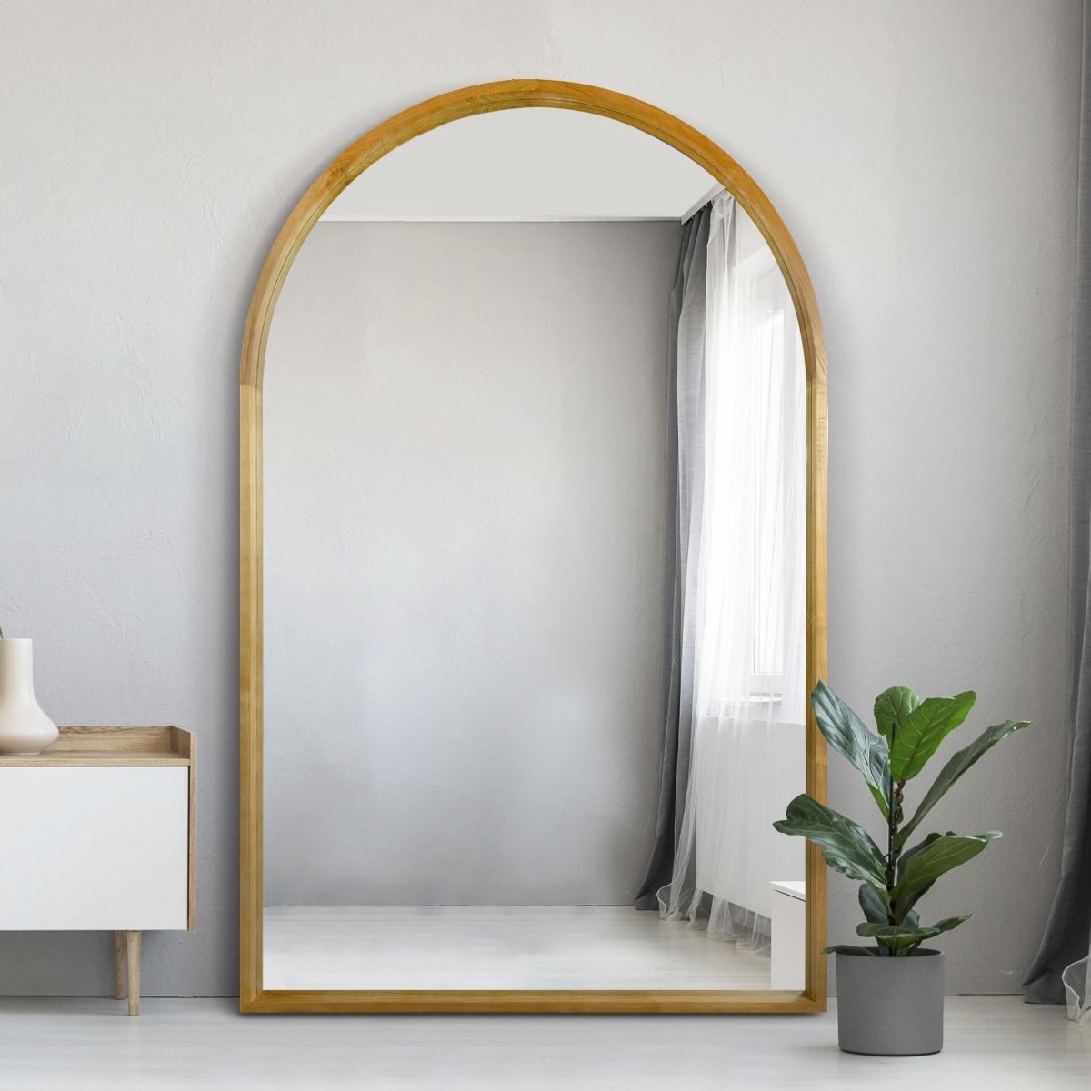 The Naturalis Solid Oak Framed Arched Leaner Wall Mirror 75 X 47 190CM X 120CM Scandinavian Scandi Inspired