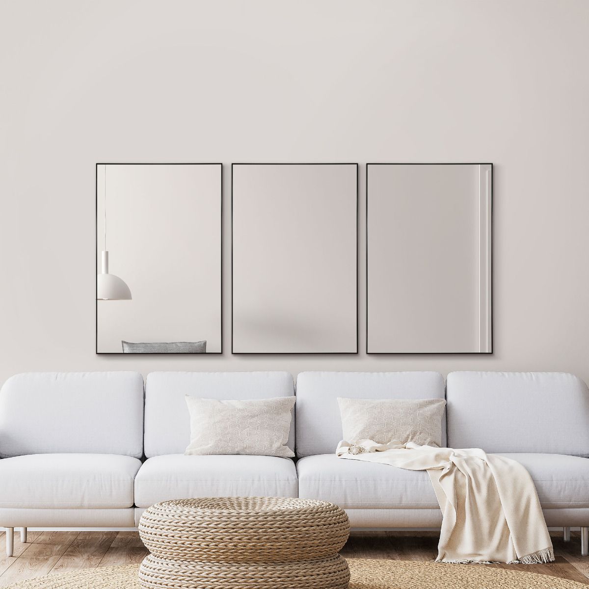 3 x Manhattan Black Aluminium Framed Modern Wall Mirror 92 x 61.5cm