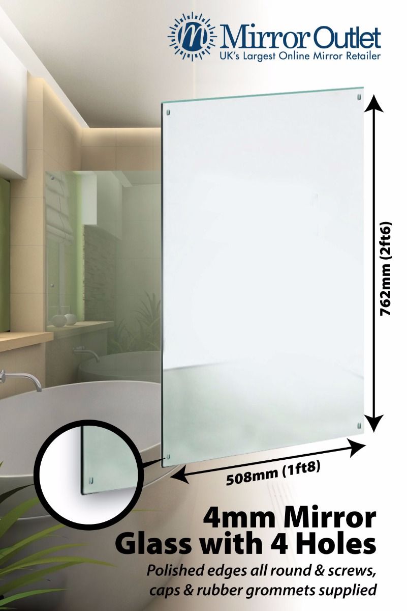 Bathroom Mirror Glass 4 Holes & Polished Edges 4mm Thick