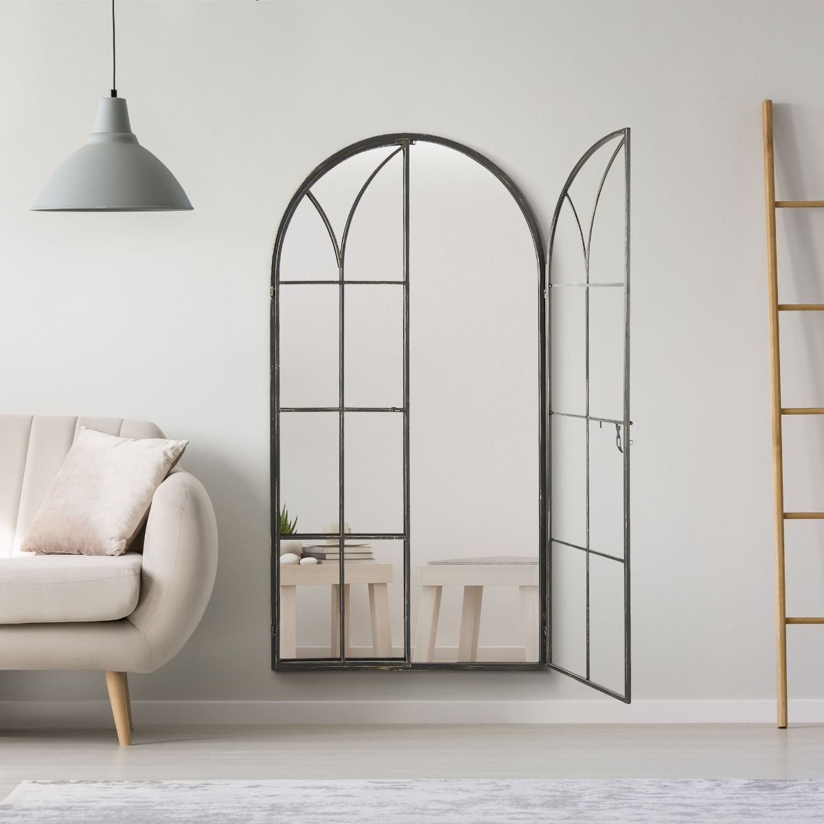 MirrorOutlet Extra Large Metal Arch shaped Opening Window Wall Mirror 160cm X 85cm