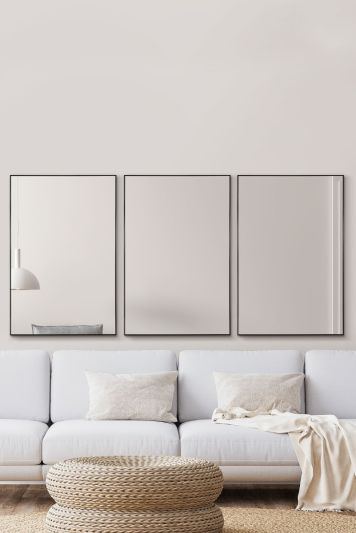 3 x Manhattan Black Aluminium Framed Modern Wall Mirror 92 x 61.5cm