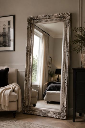 Carved Louis Silver Large Wall Mirror 175 x 89 CM