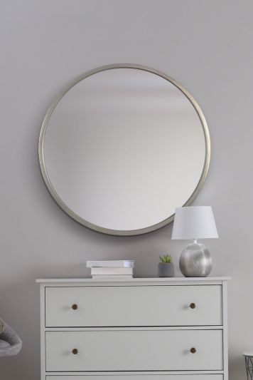 Rowan Silver Elegant Modern Bevelled Round Mirror 80 x 80 CM