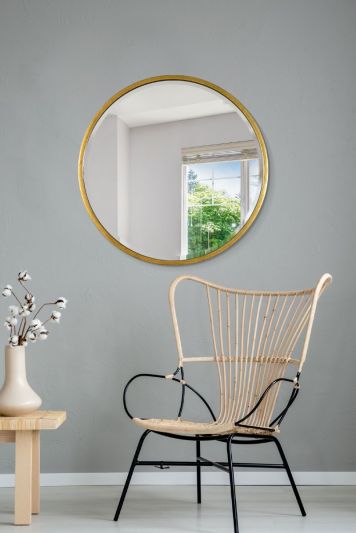 Rowan Gold Elegant Modern Bevelled Round Mirror 80 x 80 CM