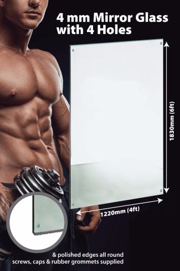 Circuitt Safety Backed 4mm Sheet Mirror Glass Polished Edge 4 Holes 183 x 122 CM