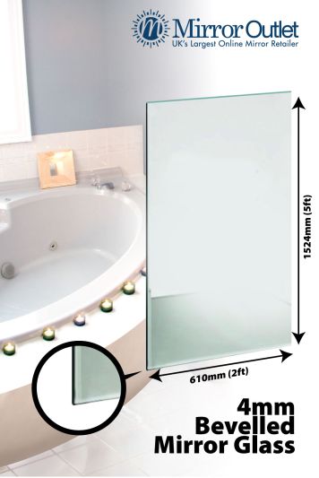 Bevelled Bathroom Mirror Glass 4mm Thick 5Ft X 2Ft (153 X 61cm)