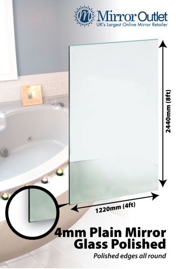 Large 4mm Thick Bathroom Mirror Glass Sheet with Polished Edges 8ft x 4ft