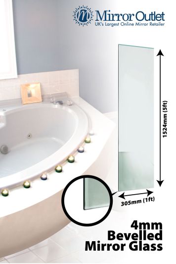 Bevelled Bathroom Mirror Glass 4mm Thick 5Ft X 1Ft,(152cm X30cm)