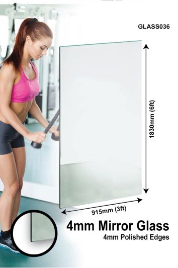 Circuitt 4mm Sheet Safety Backed Mirror Glass 183 x 91CM 6ft x 3ft Polished Edges