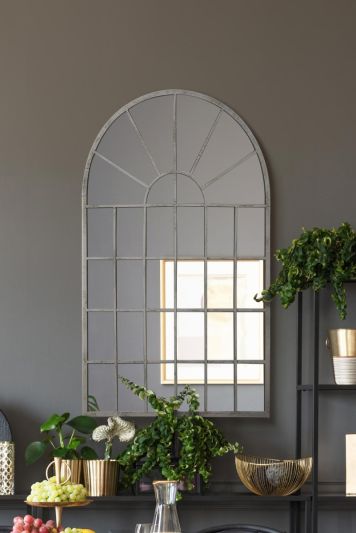 The Dorset - Off White Metal Framed Arched Window Wall Mirror 31" X 20" (79CM X 51CM)