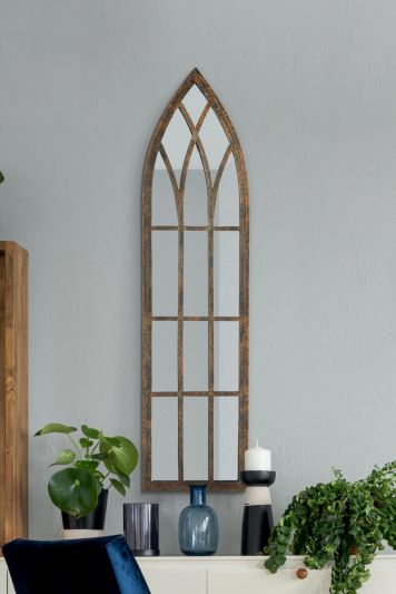 The Dorset - Rustic Framed Arched Leaner Wall Mirror 39" X 9.5" (100CM X 24CM)
