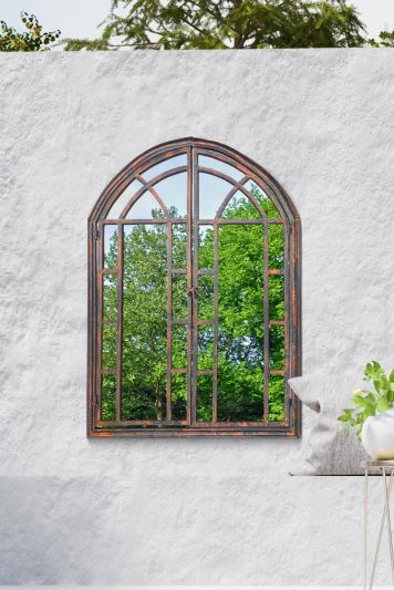 Kirkby Metal Arch shaped Decorative Window opening Garden Mirror 78cm X 61cm