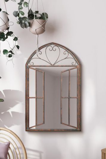 The Kirkby - Rustic Metal Arched Shaped Decorative Window Effect Wall Mirror 36" X 24" (92CM X 61CM)