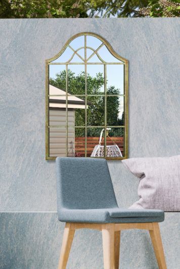 Kirkby Metal Arch shaped Decorative Rustic Green Window Garden Mirror 92 X 63cm