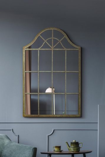 The Kirkby - Decorative Green Country Metal Framed Arched Wall Mirror 36" X 25" (92CM X 63CM)