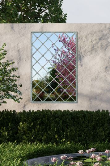 Kirkby Metal Rectangle Decorative Green Lattice Window Garden Mirror 122cmX81cm