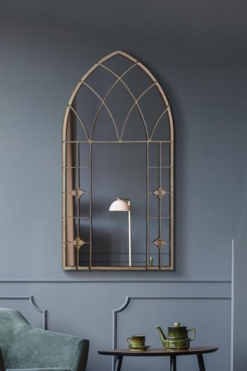 The Kirkby - Rustic Framed Arched Gothic Window Style Leaner Wall Mirror 36" X 19" (90CM X 50CM)