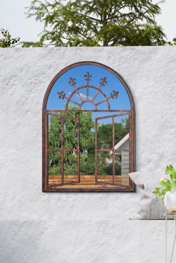 Kirkby Metal Arch shaped Decorative Church Effect Garden Mirror 89cm X 69cm