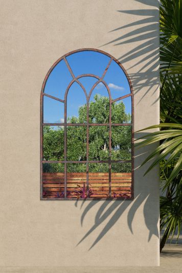 Kirkby Metal Arch shaped Decorative Window Effect Garden Mirror 90cm X 60cm