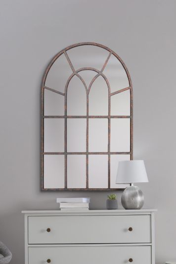 The Kirkby - Rustic Framed Arched Gothic Window Style Leaner Wall Mirror 36" X 24" (90CM X 60CM)