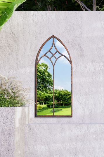 Kirkby Metal Arch shaped Decorative Gothic Effect Garden Mirror 100cm X 49cm
