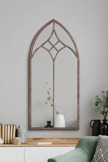 The Kirkby - Rustic Framed Arched Gothic Window Style Leaner Wall Mirror 40" X 20" (100CM X 49CM)