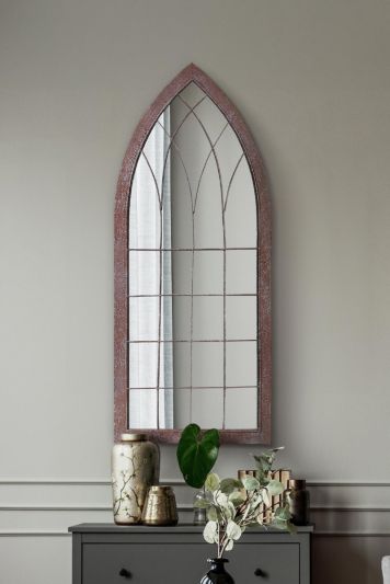 The Kirkby - Rustic Framed Arched Gothic Window Style Leaner Wall Mirror 43" X 20" (109CM X 51CM)