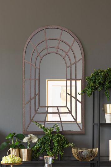 The Kirkby - Rustic Framed Arched Gothic Window Style Leaner Wall Mirror 30" X 20" (77CM X 50CM)