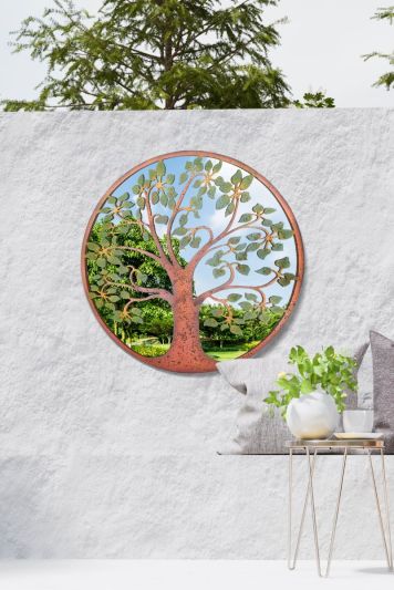 Kirkby Metal Circular Decorative Colour Tree Garden Mirror Outdoors 60cm X 60cm