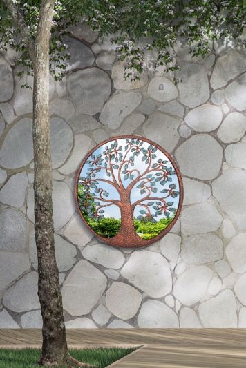 Kirkby Metal Circular Decorative Colour Tree Garden Mirror Outdoors 80cm X 80cm