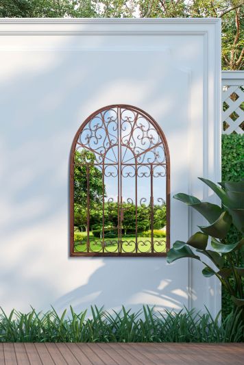 Kirkby Metal Arch Decorative Window opening Garden Mirror 89x70cm open to 135cm