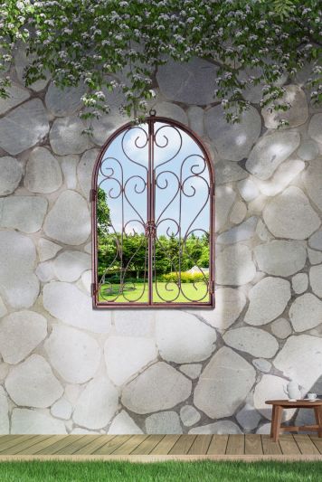 Kirkby Metal Arch Decorative Window opening Garden Mirror 37x26cm open to 49cm