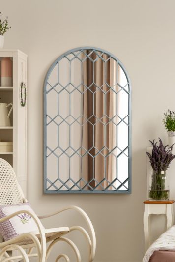The Arcus - Duck Egg Blue Metal Framed Arched Leaner or Wall Mirror 49" X 30" (125CM X 75CM)