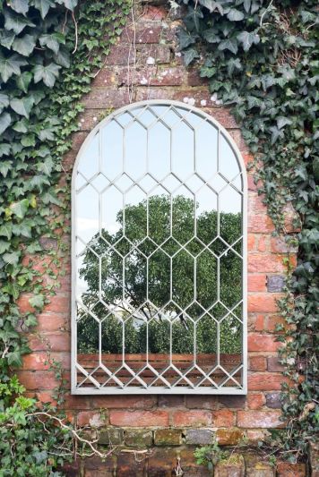 The Arcus - 'Off' White Metal Framed Arched Garden Wall Mirror 49" X 30" (125CM X 75CM) Unique Design!