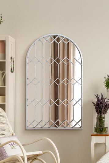 The Arcus - 'Off' White Metal Framed Arched Leaner or Wall Mirror 49" X 30" (125CM X 75CM)