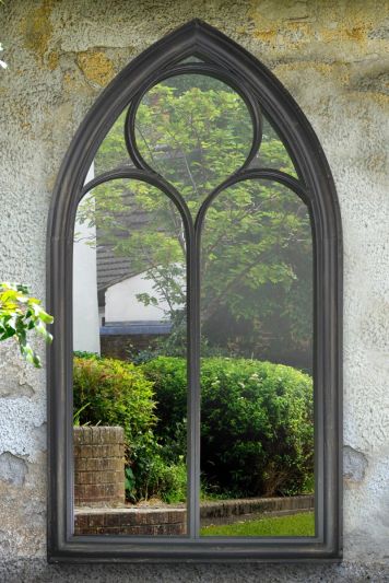 New Black Somerley Chapel Arch Garden Mirror 112 x 61 CM