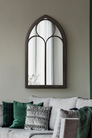 The Somerley - Rustic Black Metal Chapel Arched Decorative Wall or Leaner Mirror 44" X 24" (111CM X 61CM)
