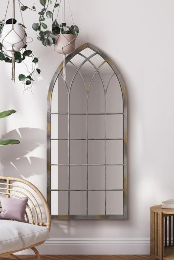 The Somerley - Extra Large Rustic Metal Arched Decorative Wall or Leaner Mirror 63" X 28" (161CM X 72CM)