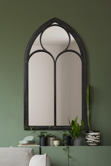The Somerley - Extra Large Rustic Metal Chapel Arched Decorative Wall or Leaner Mirror Black Colour 60" X 32" (150CM X 81CM)